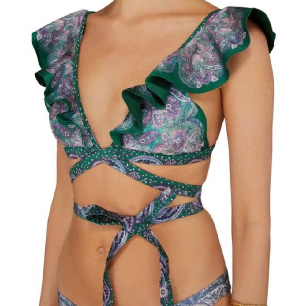 Zimmermann Green Paisley Ruffle Wrap Bikini - Picture 5 of 6